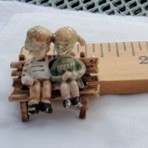 Vintage Brooch or Lapel Pin " Couple on Park Bench"